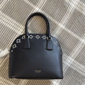 Kate Spade Sylvia large dome Black Satchel with White Floral Accents